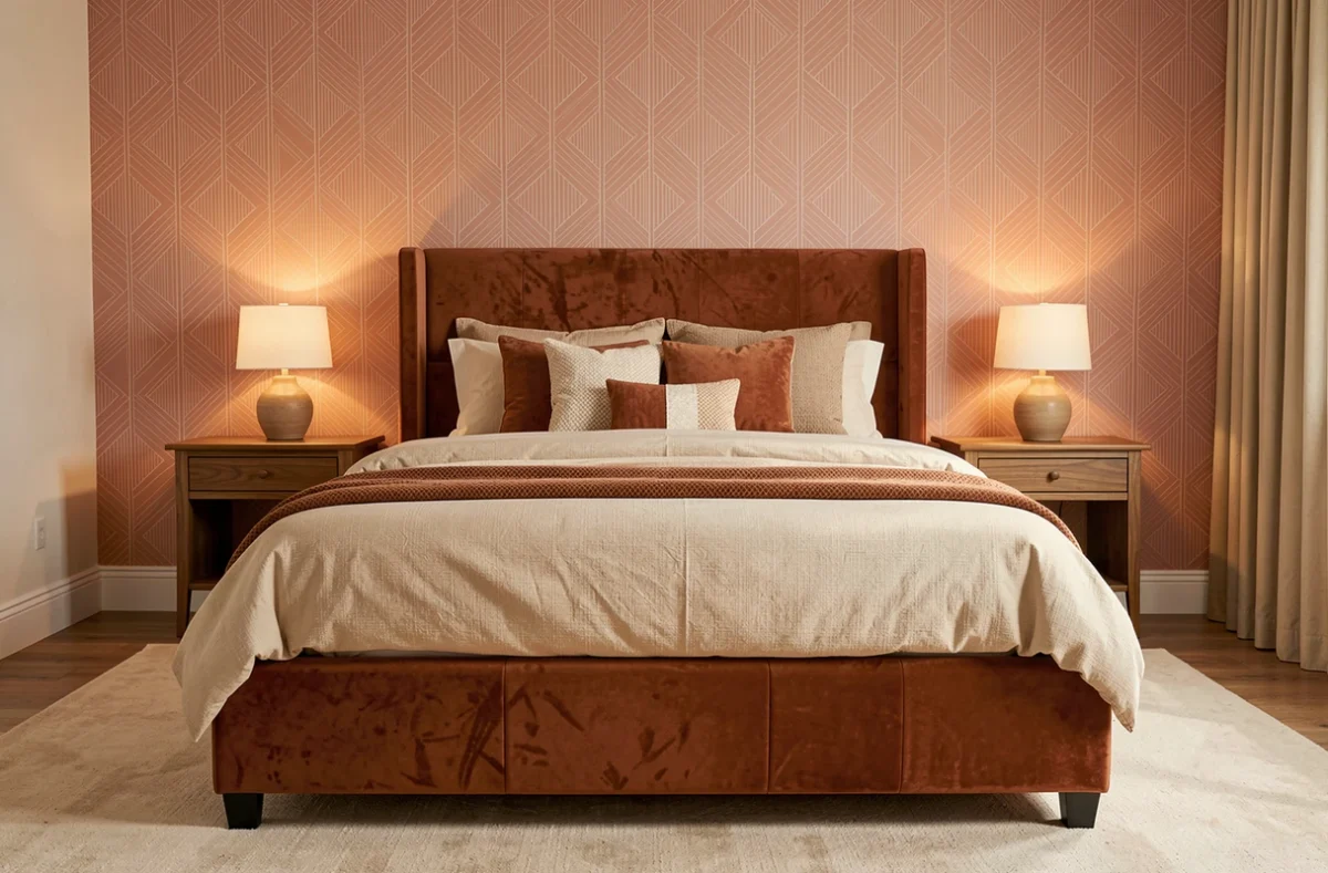 Grande chambre avec lit double centré et accès libre des deux côtés, illustrant le meilleur placement ergonomique pour deux personnes